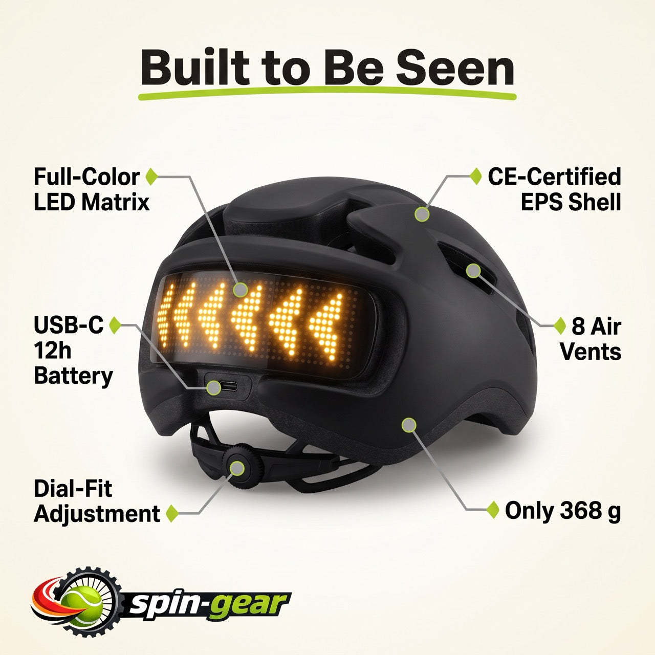 Spin-gear™ Smart LED Cycling Helmet